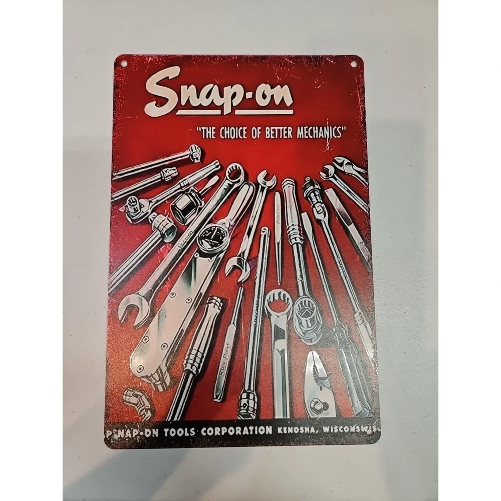 Snap-on Red Vintage Tool Wall Sign - Metal Garage Decor